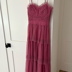 Mauve Polka Dot Tiered Dress